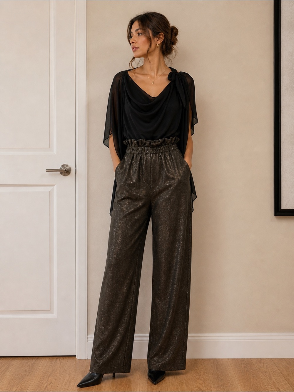 IMPERIAL Straight Leg Pants Wide Leg High-waisted Slim Pleated Trousers Size XS